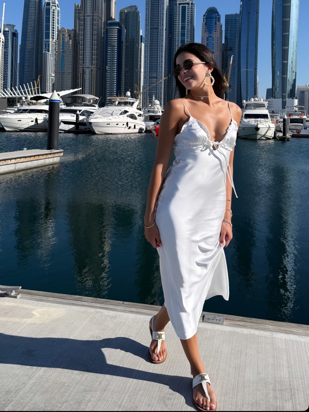 Zara White Lace-Trim Slip Midi Dress
